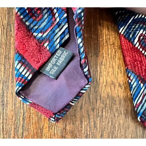Bellini 100% Silk Men's Tie in Red and Blue 4" Striped Vintage - Picture 12 of 14